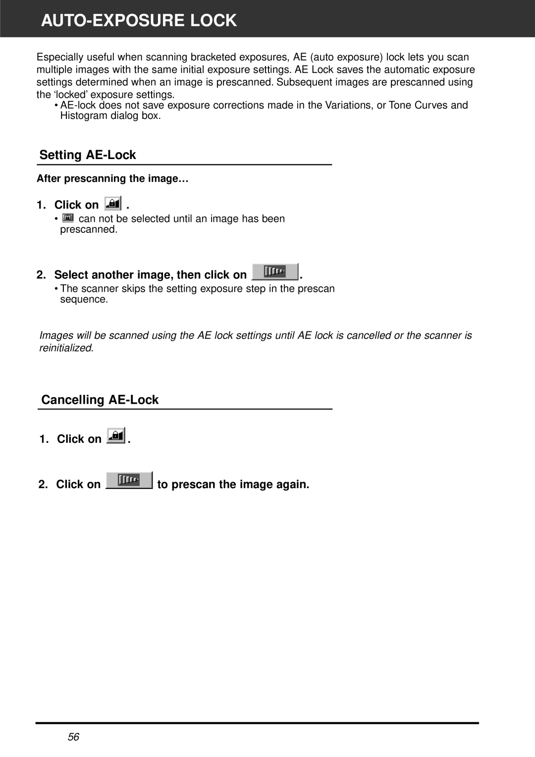 Minolta AF-2820U manual AUTO-EXPOSURE Lock, Setting AE-Lock, Cancelling AE-Lock, Select another image, then click on 