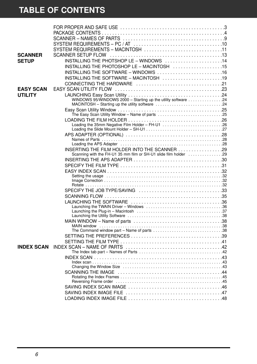 Minolta AF-2820U manual Table of Contents 