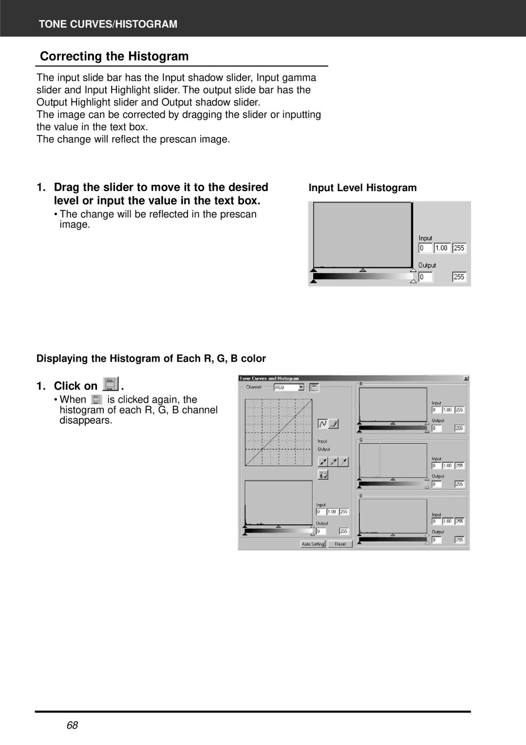 Minolta AF-2820U manual Correcting the Histogram, Drag the slider to move it to the desired 