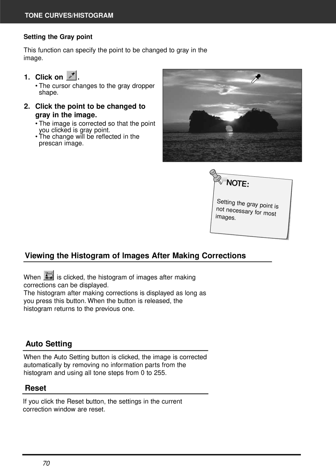 Minolta AF-2820U manual Viewing the Histogram of Images After Making Corrections, Auto Setting, Reset 