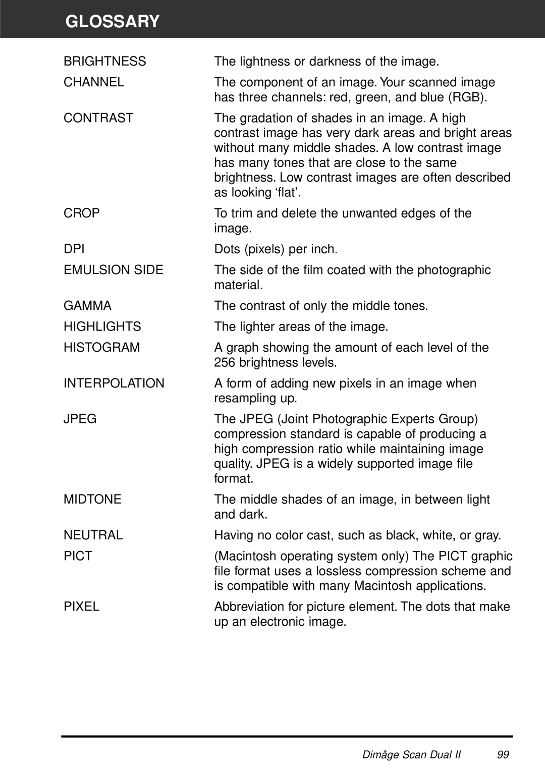 Minolta AF-2820U manual Glossary, Contrast 