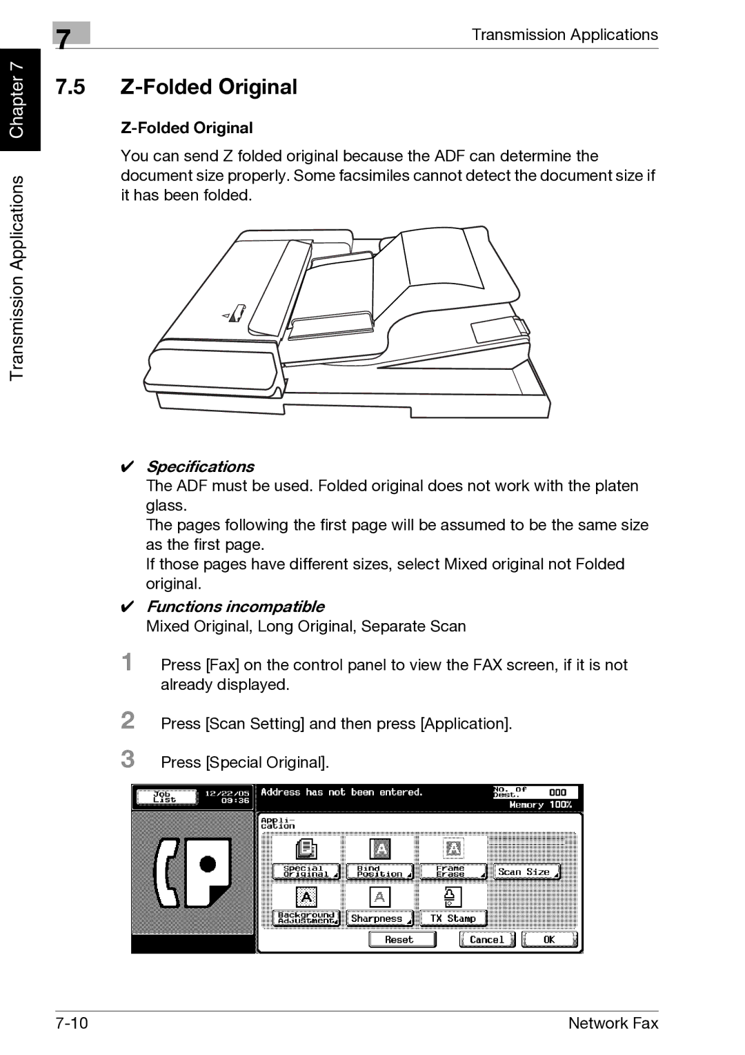 Minolta C352, C300 manual Folded Original, Functions incompatible 