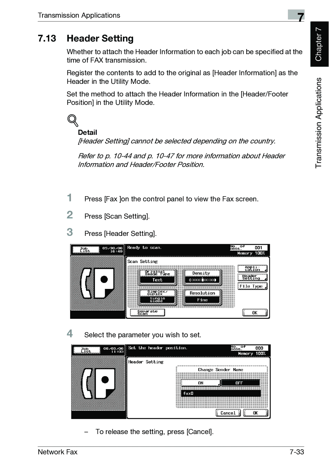 Minolta C300, C352 manual Header Setting 