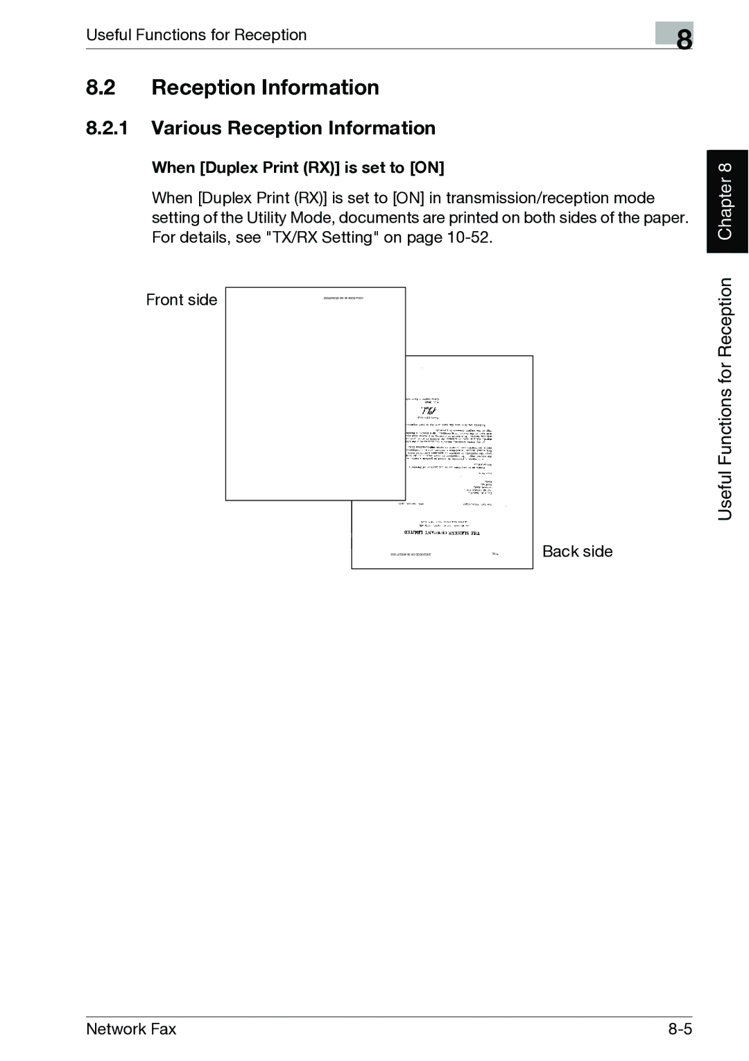 Minolta C300, C352 manual Various Reception Information, When Duplex Print RX is set to on 