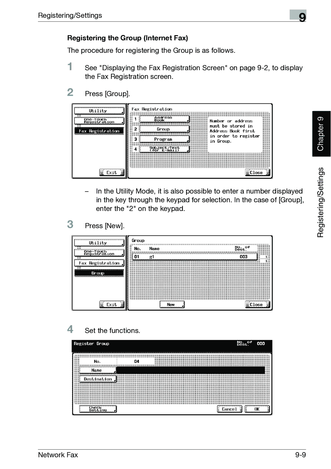 Minolta C300, C352 manual Registering the Group Internet Fax 