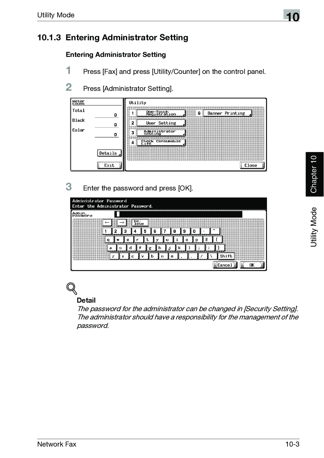 Minolta C300, C352 manual Entering Administrator Setting 