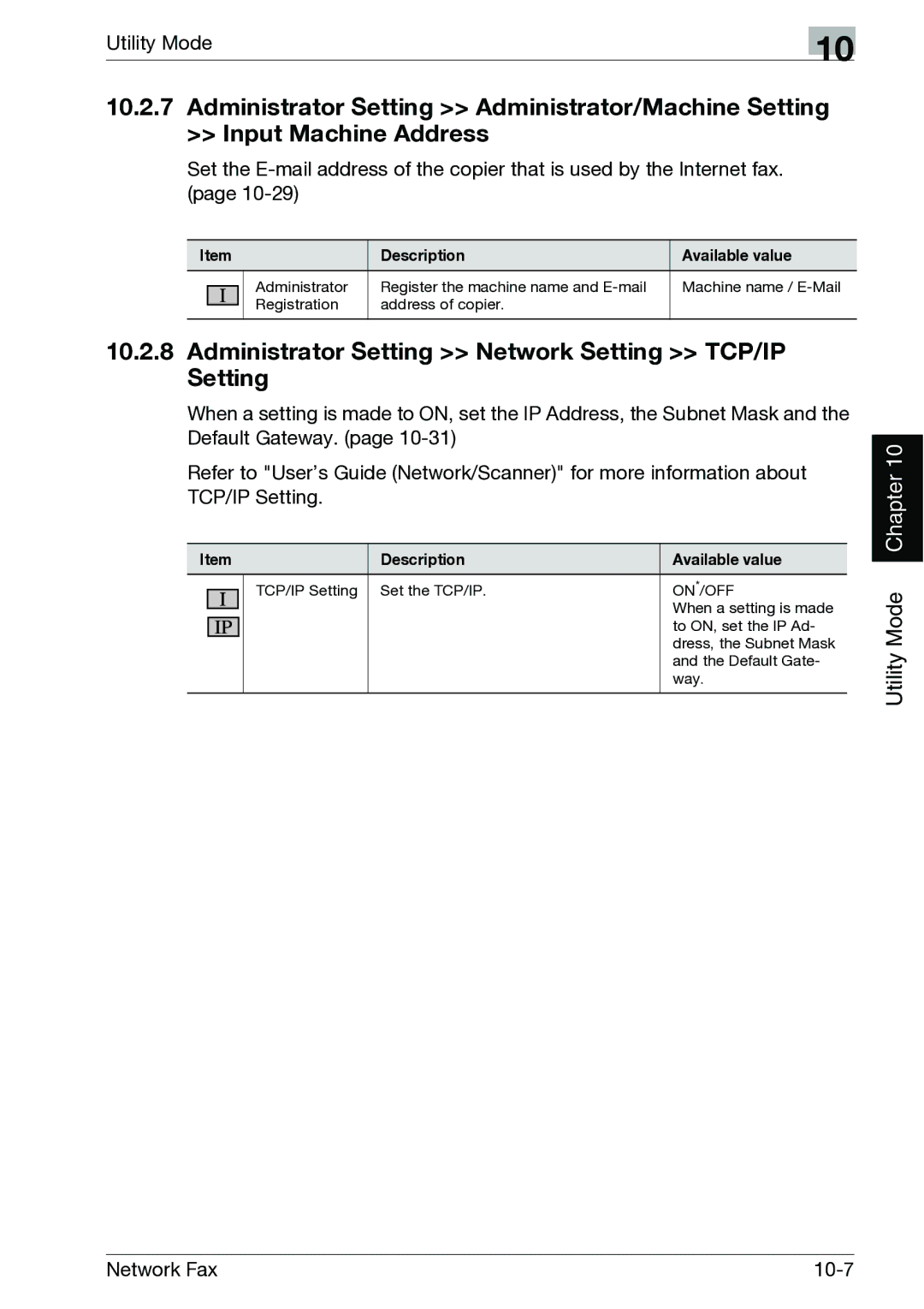 Minolta C300, C352 manual Administrator Setting Network Setting TCP/IP Setting 