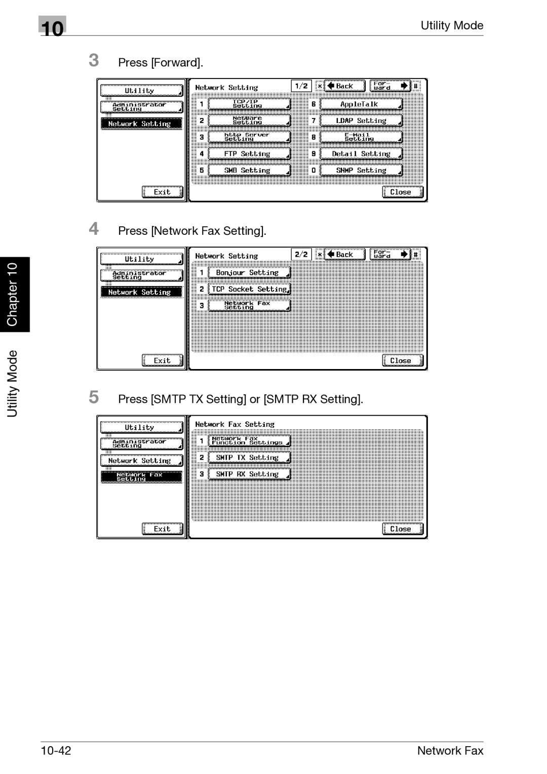 Minolta C352, C300 manual Press Forward Press Network Fax Setting 