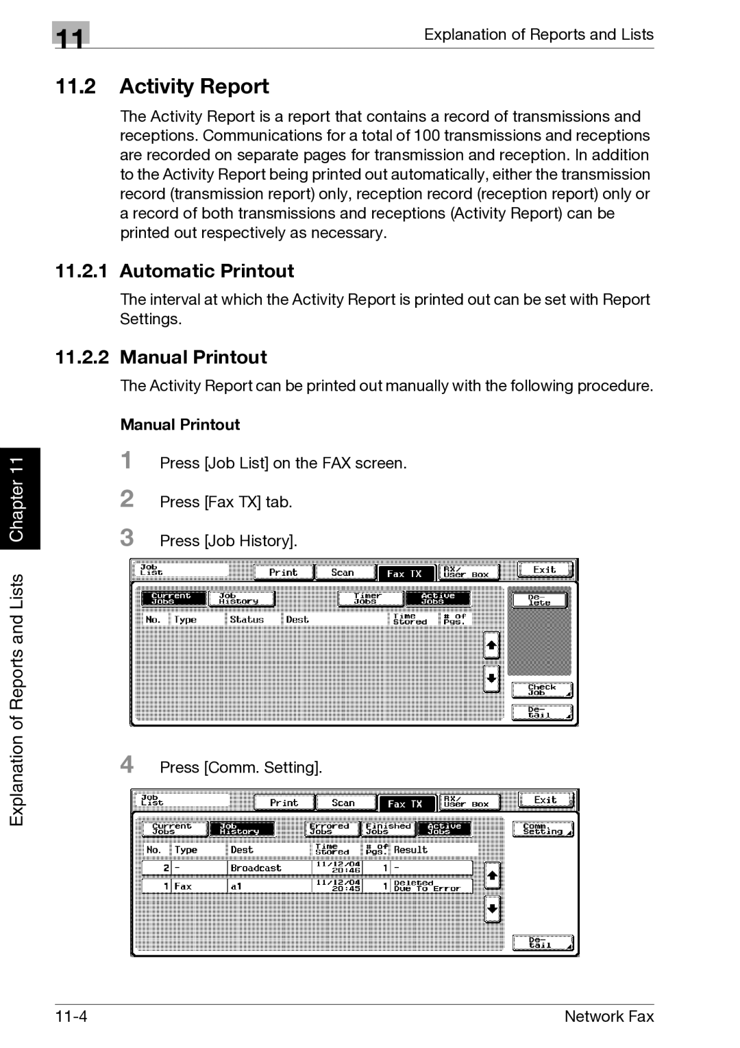 Minolta C352, C300 manual Activity Report, Automatic Printout, Manual Printout 