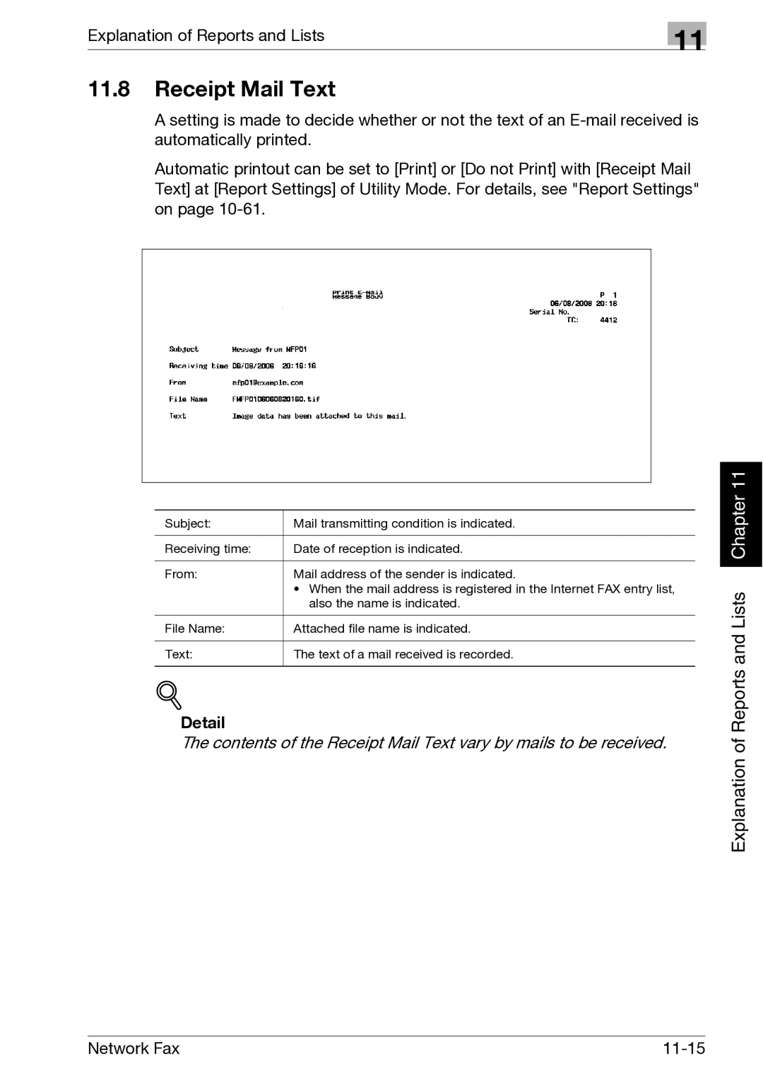 Minolta C300, C352 manual Receipt Mail Text 