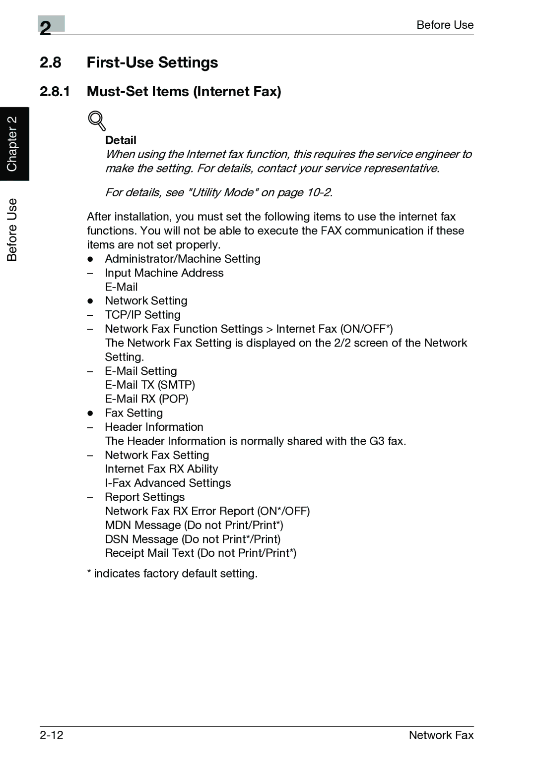 Minolta C352, C300 manual First-Use Settings, Must-Set Items Internet Fax 