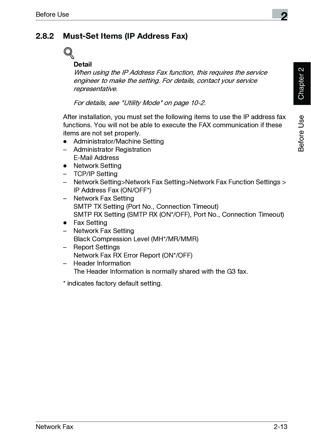 Minolta C300, C352 manual Must-Set Items IP Address Fax 