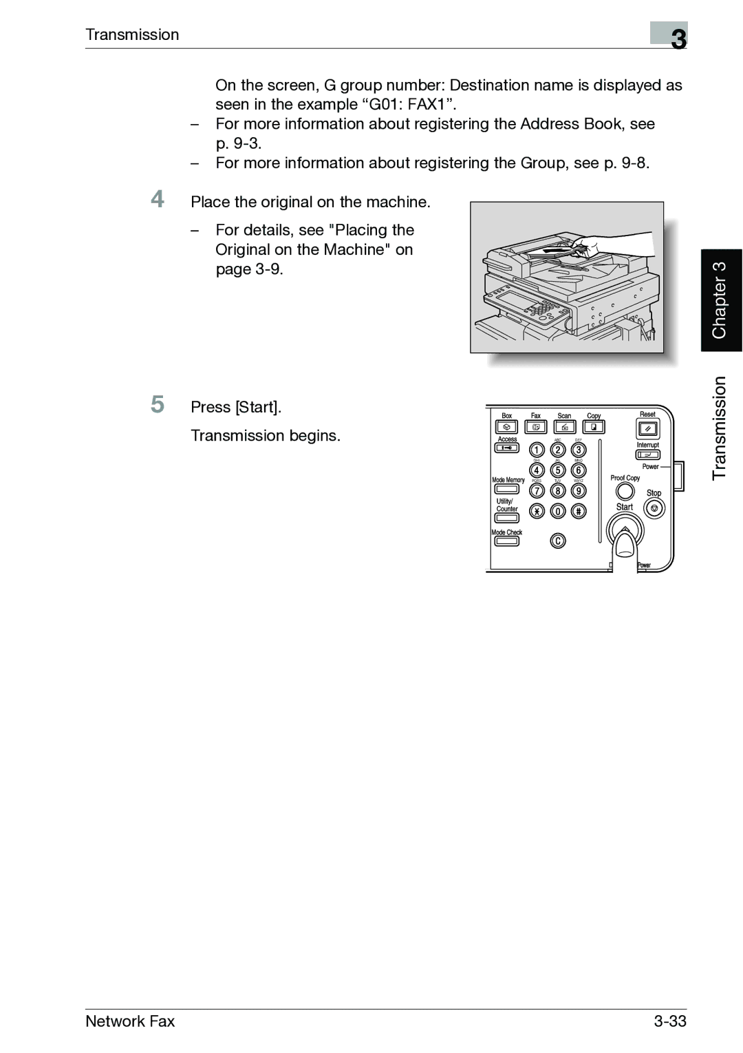 Minolta C300, C352 manual Press Start Transmission begins 