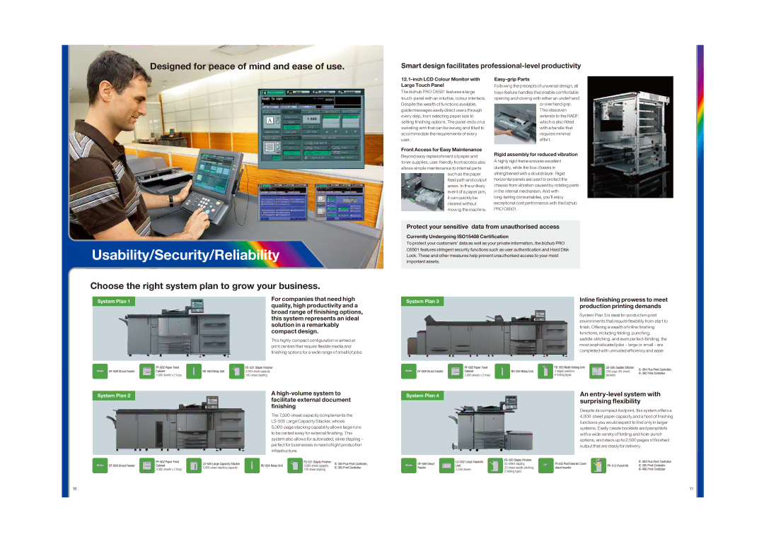 Minolta C6501 specifications Usability/Security/Reliability, Designed for peace of mind and ease of use 