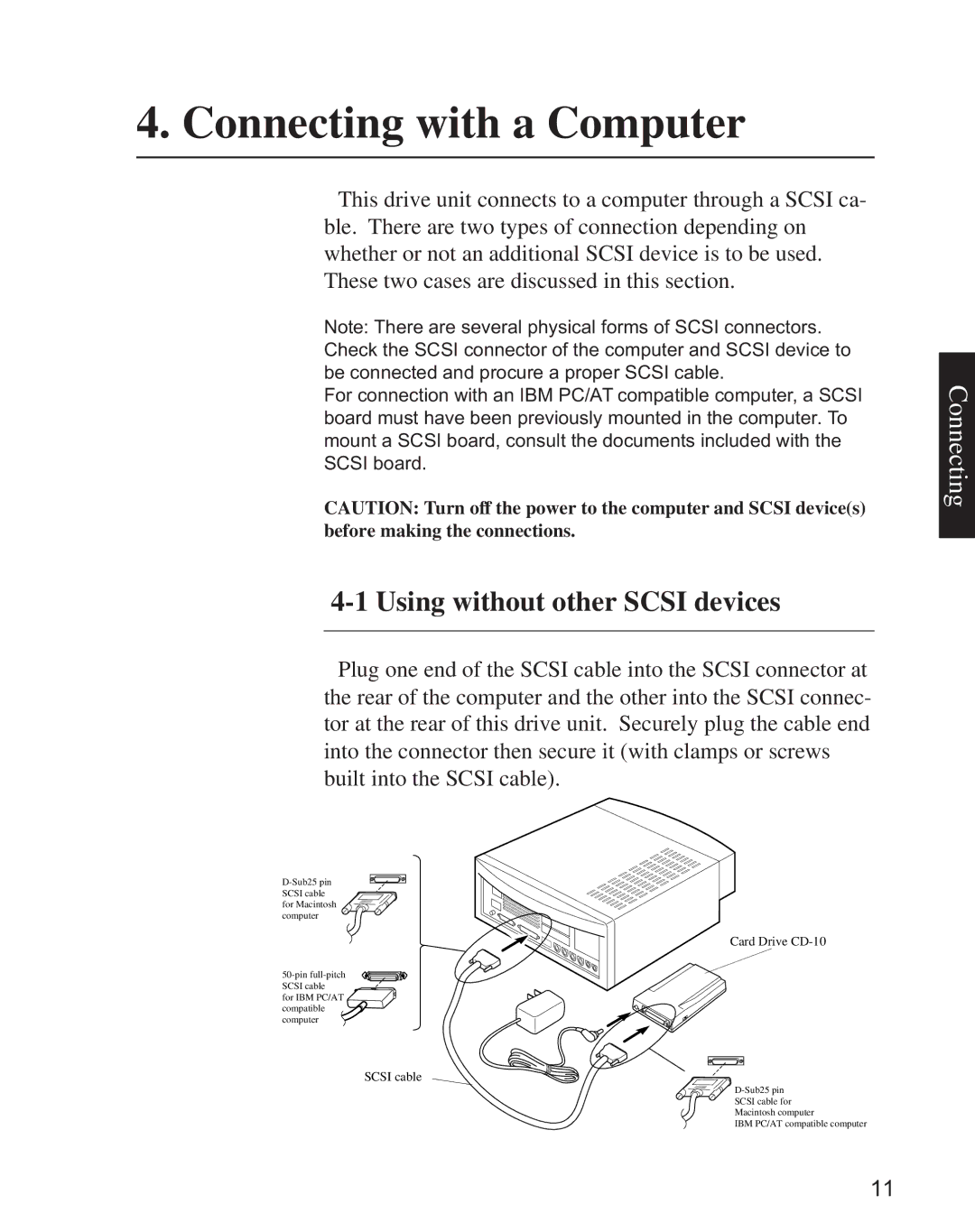 Minolta CD-10 instruction manual Connecting with a Computer, Using without other Scsi devices 