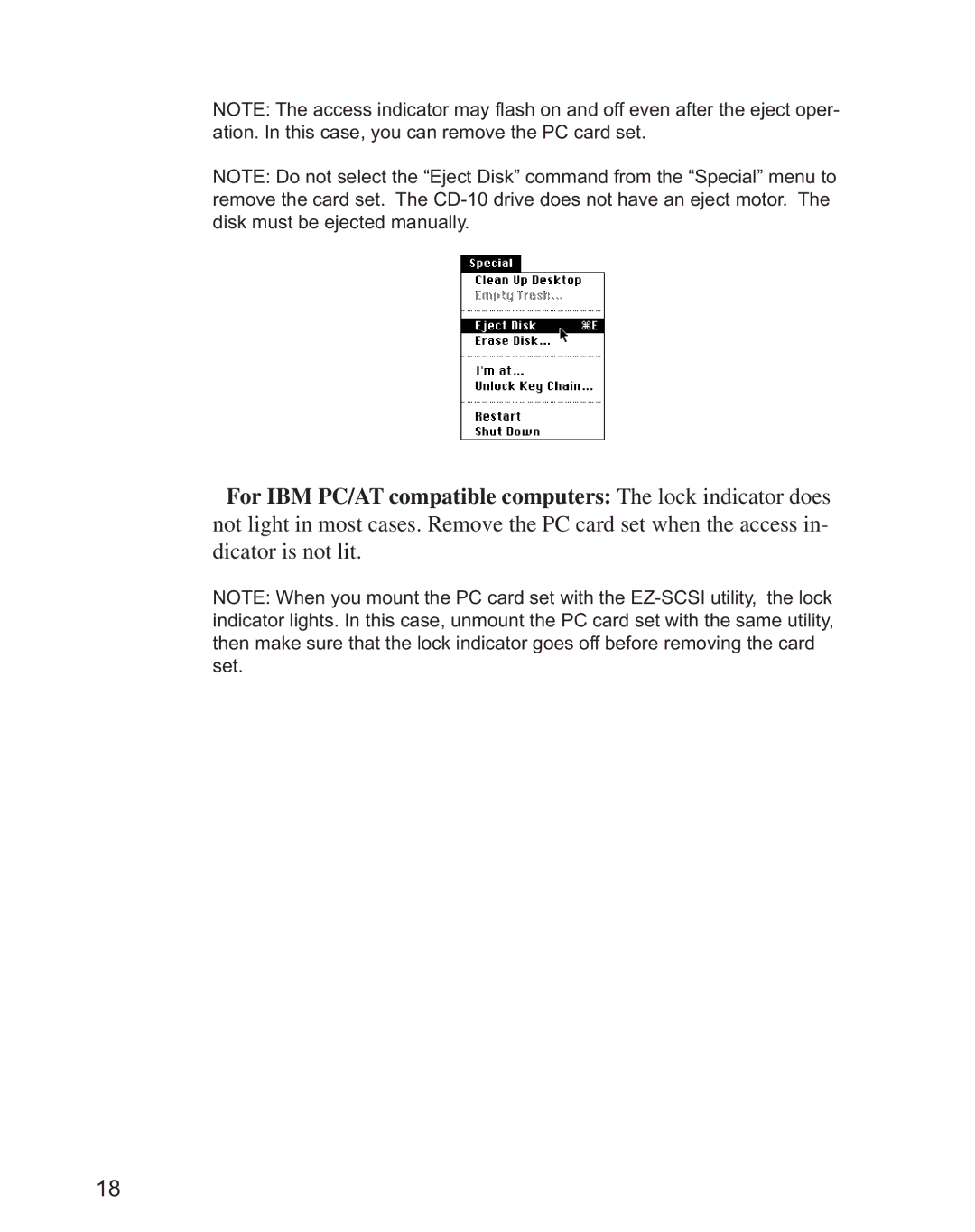 Minolta CD-10 instruction manual For IBM PC/AT compatible computers The lock indicator does 