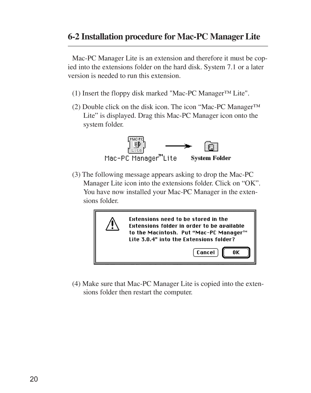 Minolta CD-10 instruction manual Installation procedure for Mac-PC Manager Lite 