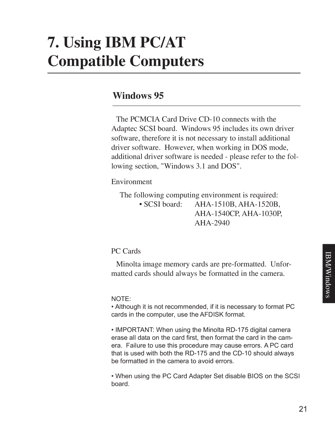 Minolta CD-10 instruction manual Using IBM PC/AT Compatible Computers, Windows 