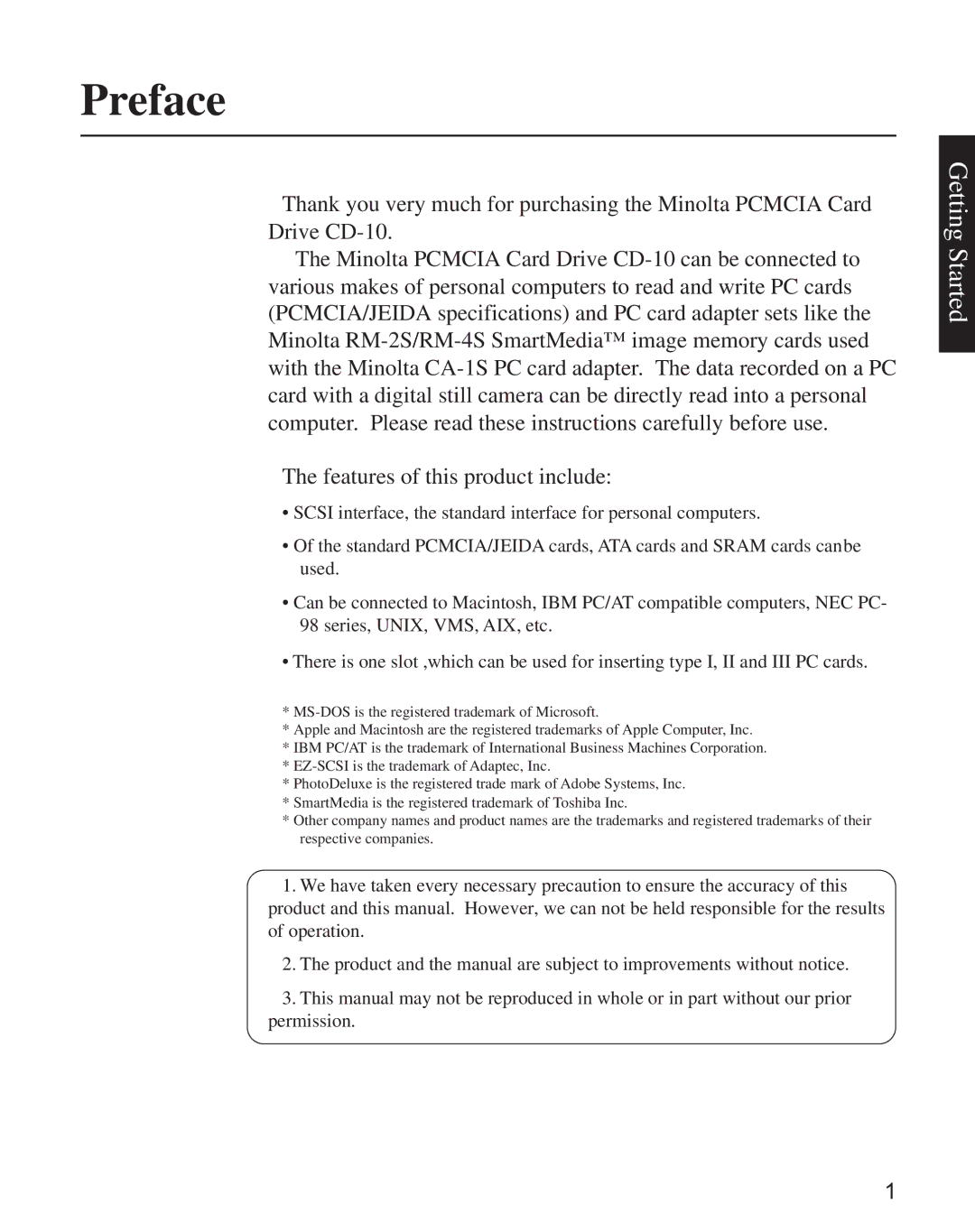 Minolta CD-10 instruction manual Preface 