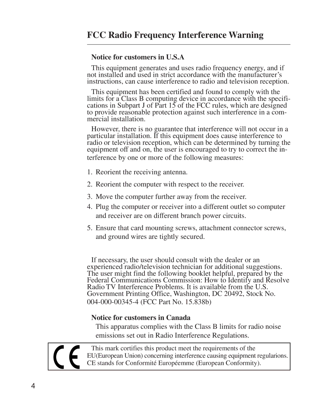 Minolta CD-10 instruction manual FCC Radio Frequency Interference Warning 