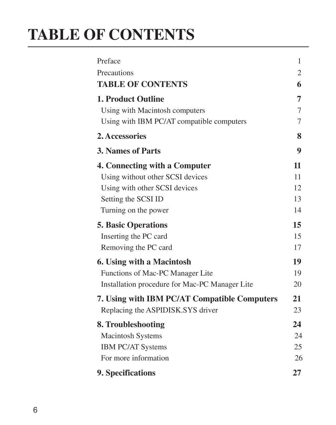 Minolta CD-10 instruction manual Table of Contents 