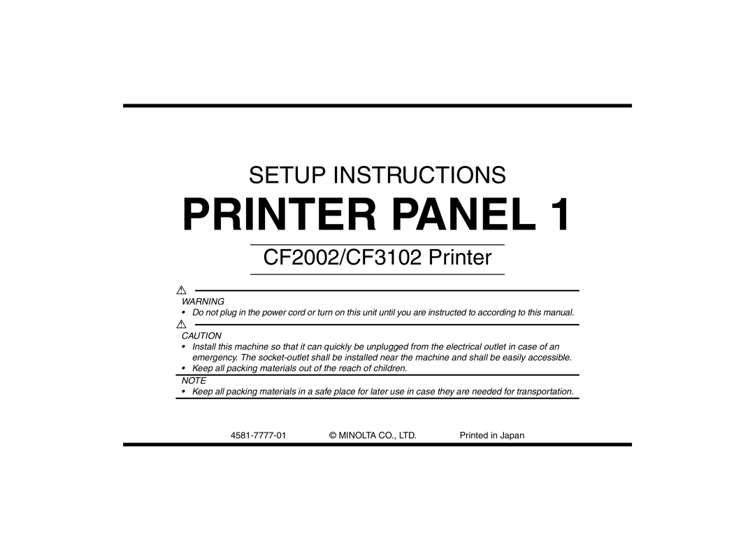 Minolta CF3102, CF2002 manual Printer Panel 