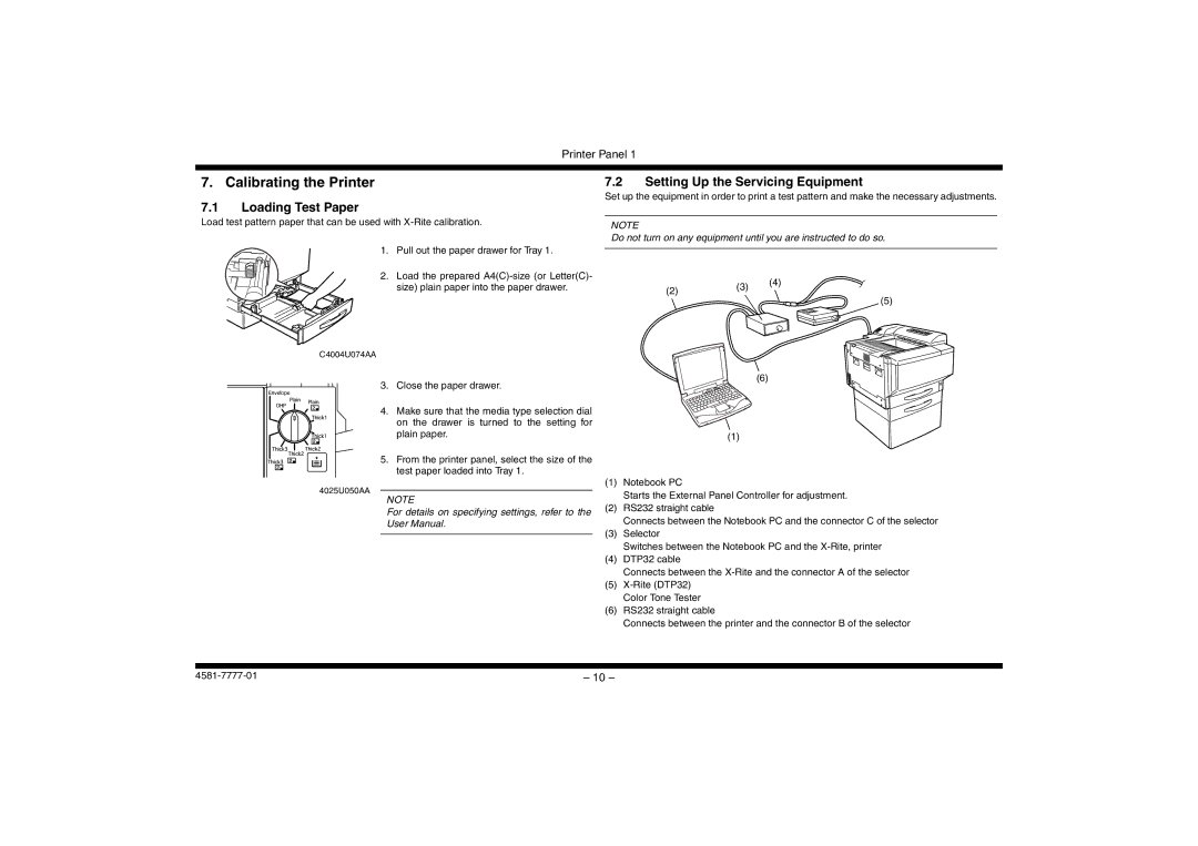 Minolta CF3102, CF2002 manual Calibrating the Printer, Loading Test Paper, Setting Up the Servicing Equipment 