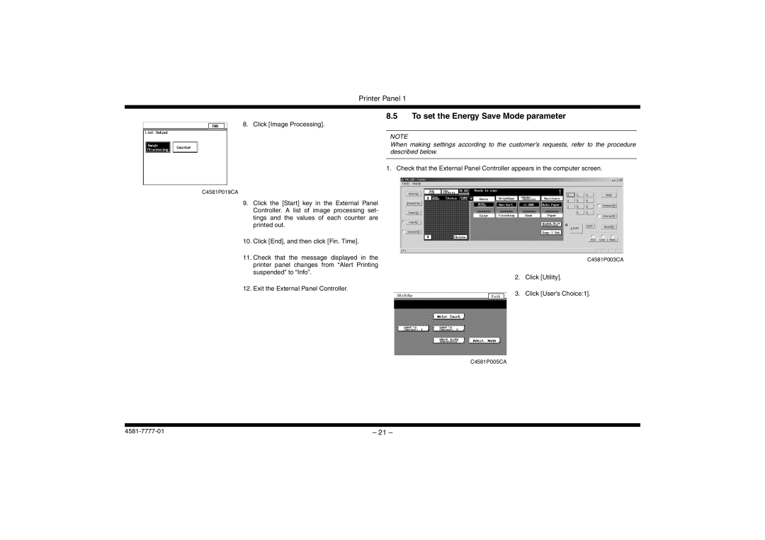 Minolta CF2002, CF3102 manual To set the Energy Save Mode parameter 