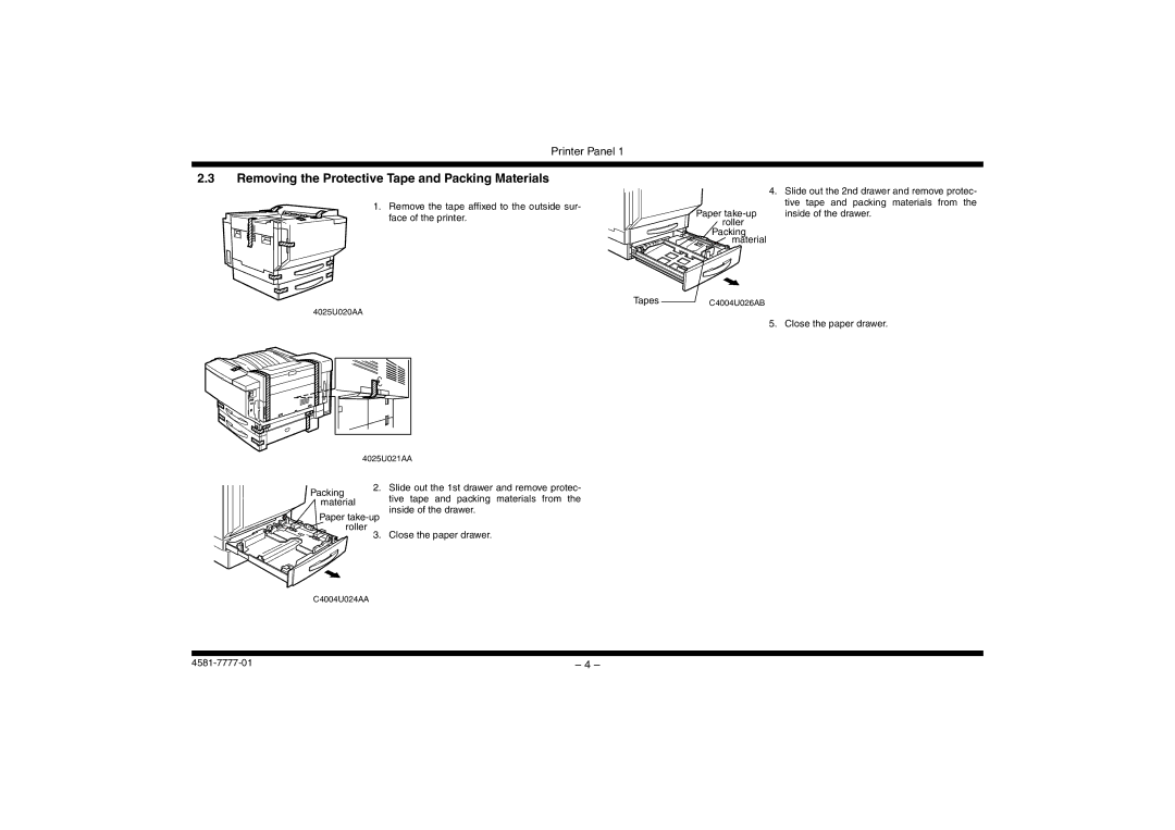 Minolta CF3102, CF2002 manual Removing the Protective Tape and Packing Materials 