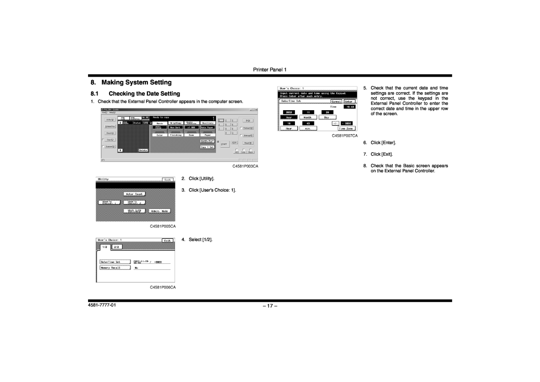 Minolta CF2002, CF3102 manual Making System Setting, Checking the Date Setting, Printer Panel 