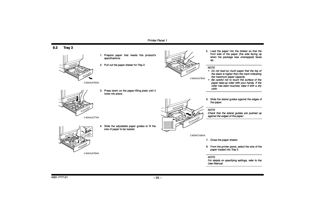 Minolta CF2002, CF3102 Tray, Printer Panel, the maximum paper capacity, C4004U079AA, C4004U076AA, C4004U077AA, C4004U078AA 