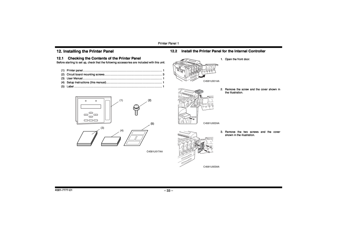 Minolta CF2002, CF3102 manual Installing the Printer Panel, Checking the Contents of the Printer Panel 