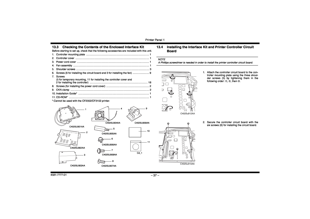 Minolta CF2002, CF3102 manual Checking the Contents of the Enclosed Interface Kit, Printer Panel, ➁ ➀ ➂ 