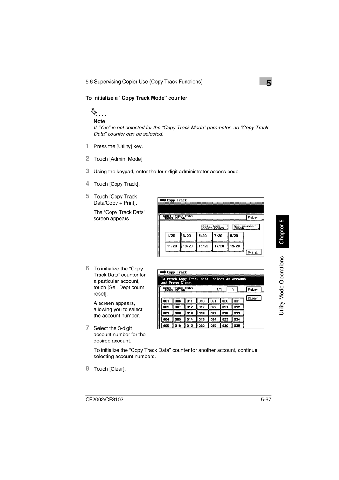 Minolta CF2002 manual To initialize a Copy Track Mode counter 