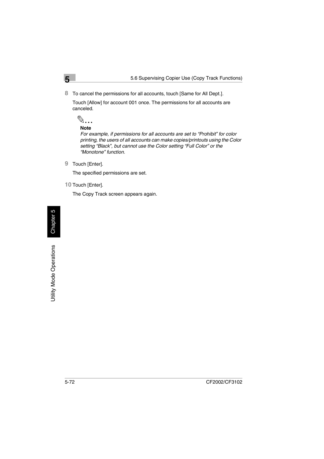 Minolta CF2002 manual Utility Mode Operations Chapter 