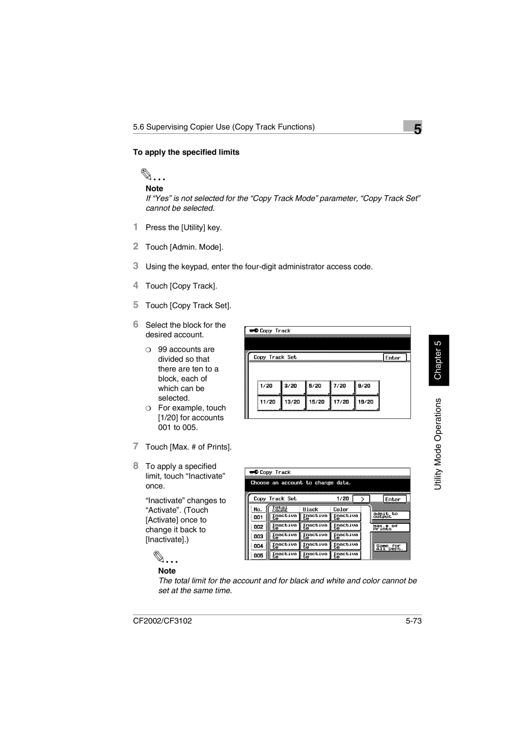 Minolta CF2002 manual Utility Mode Operations Chapter 