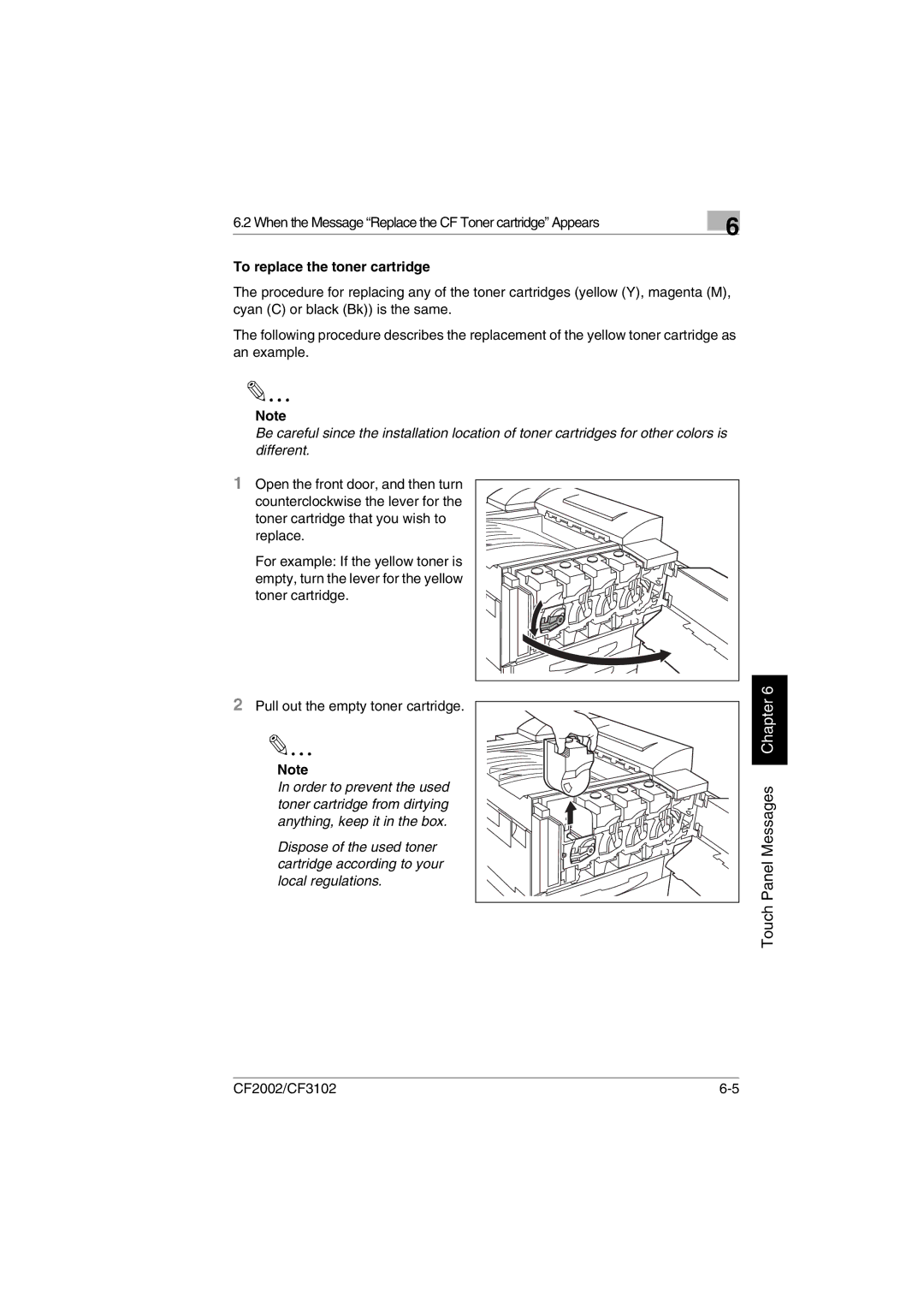 Minolta CF2002 manual To replace the toner cartridge 