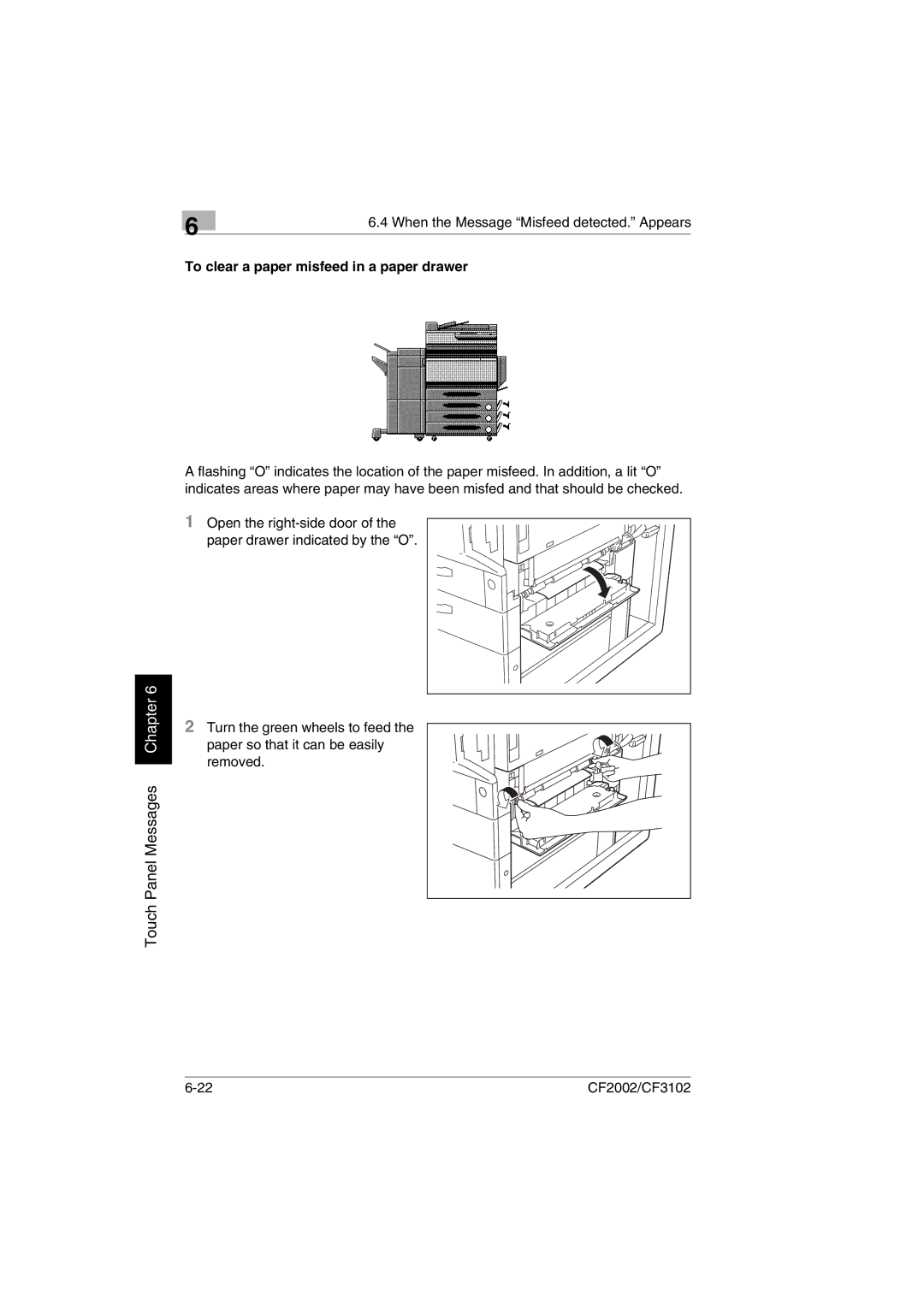 Minolta CF2002 manual To clear a paper misfeed in a paper drawer 