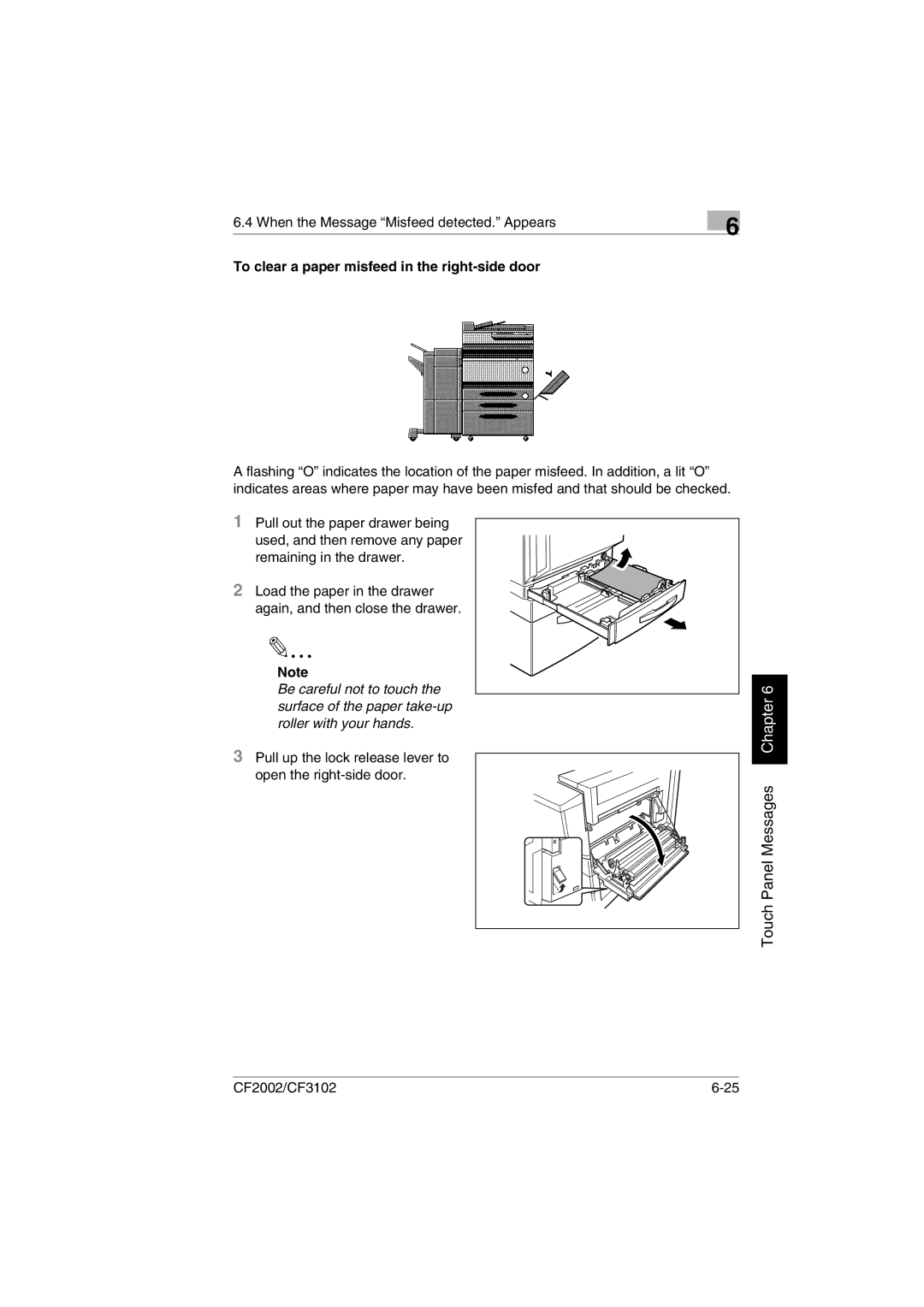 Minolta CF2002 manual To clear a paper misfeed in the right-side door 