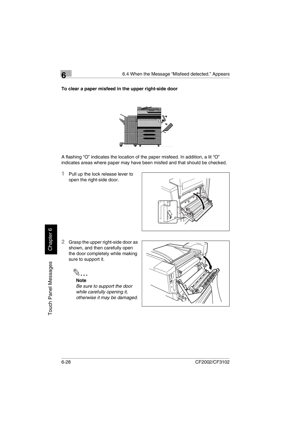 Minolta CF2002 manual To clear a paper misfeed in the upper right-side door 