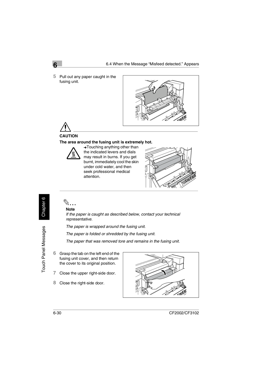 Minolta CF2002 manual Pull out any paper caught Fusing unit 