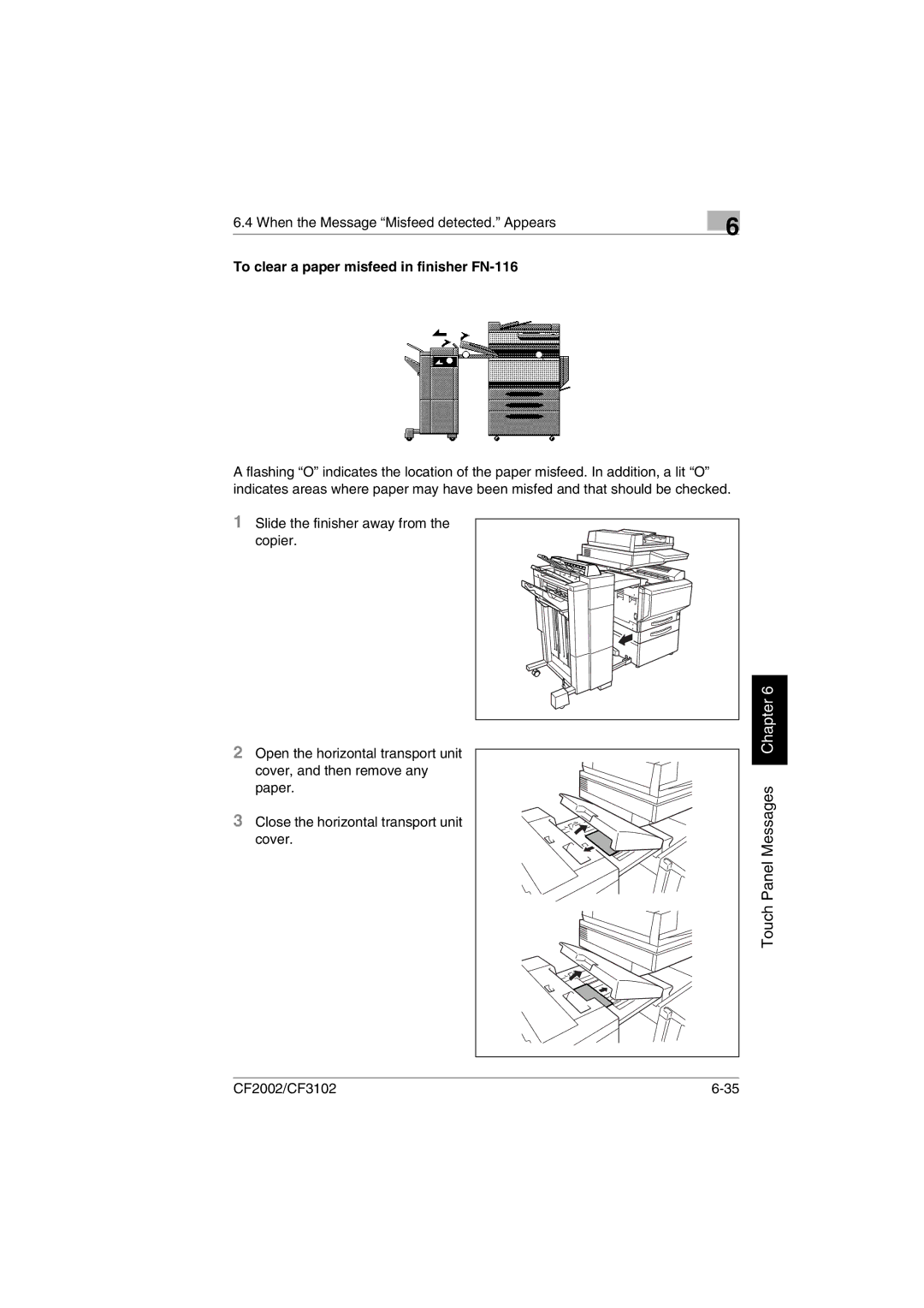 Minolta CF2002 manual To clear a paper misfeed in finisher FN-116 