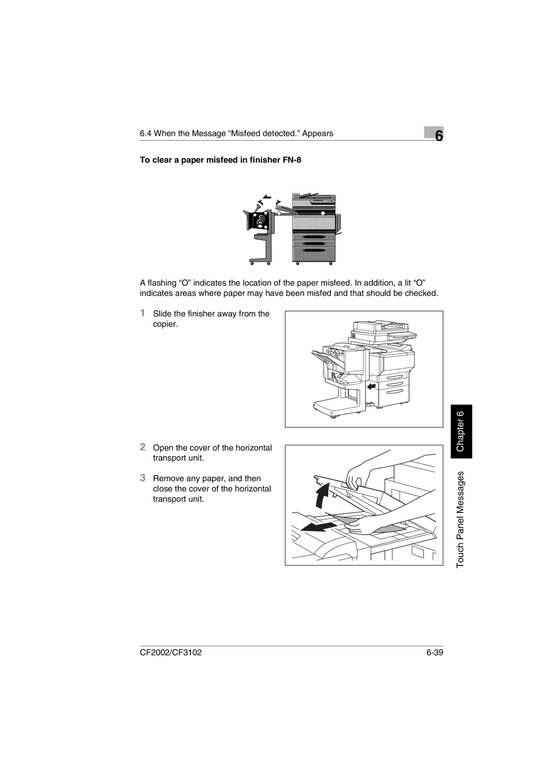 Minolta CF2002 manual To clear a paper misfeed in finisher FN-8 