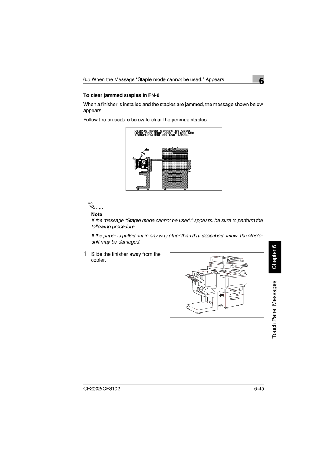 Minolta CF2002 manual To clear jammed staples in FN-8 