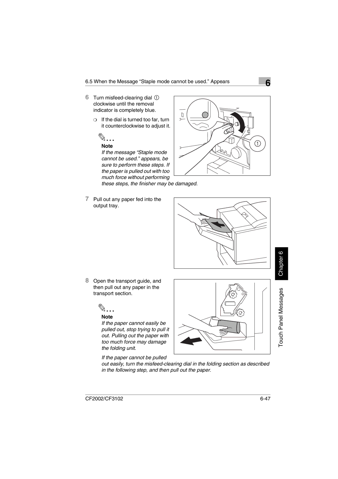 Minolta CF2002 manual These steps, the finisher may be damaged 