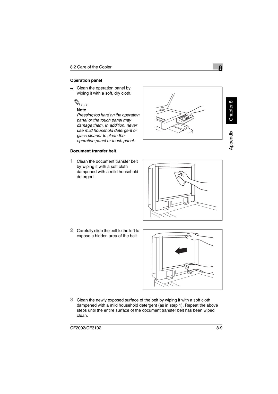 Minolta CF2002 manual Operation panel, Document transfer belt 