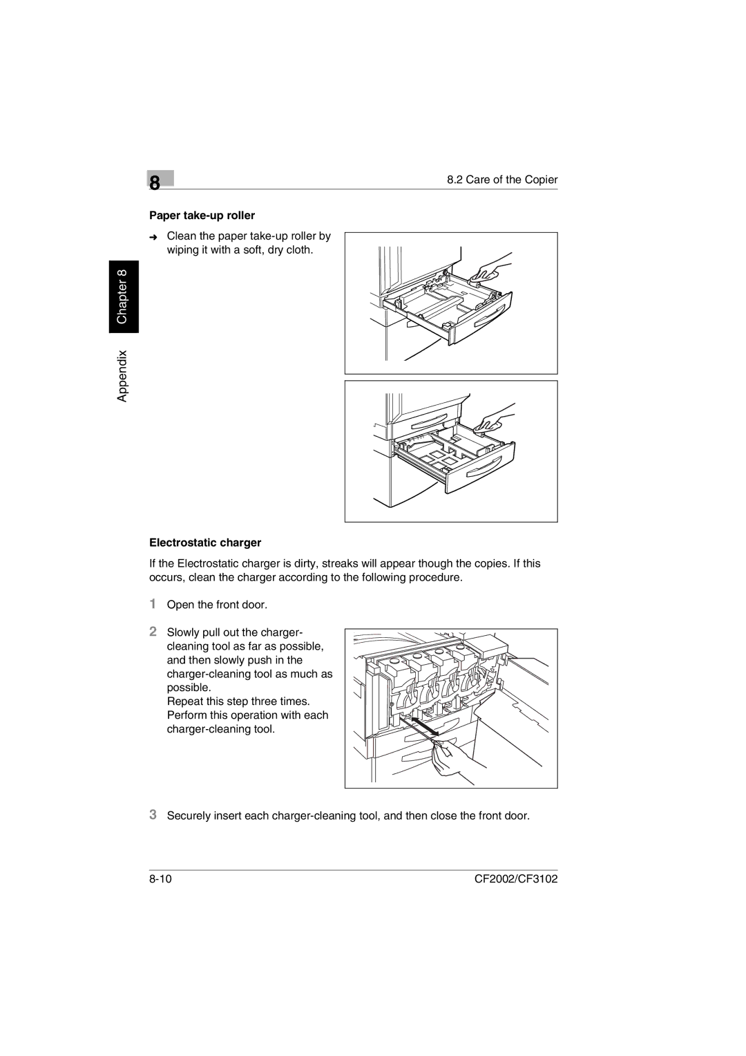 Minolta CF2002 manual Paper take-up roller, Electrostatic charger 