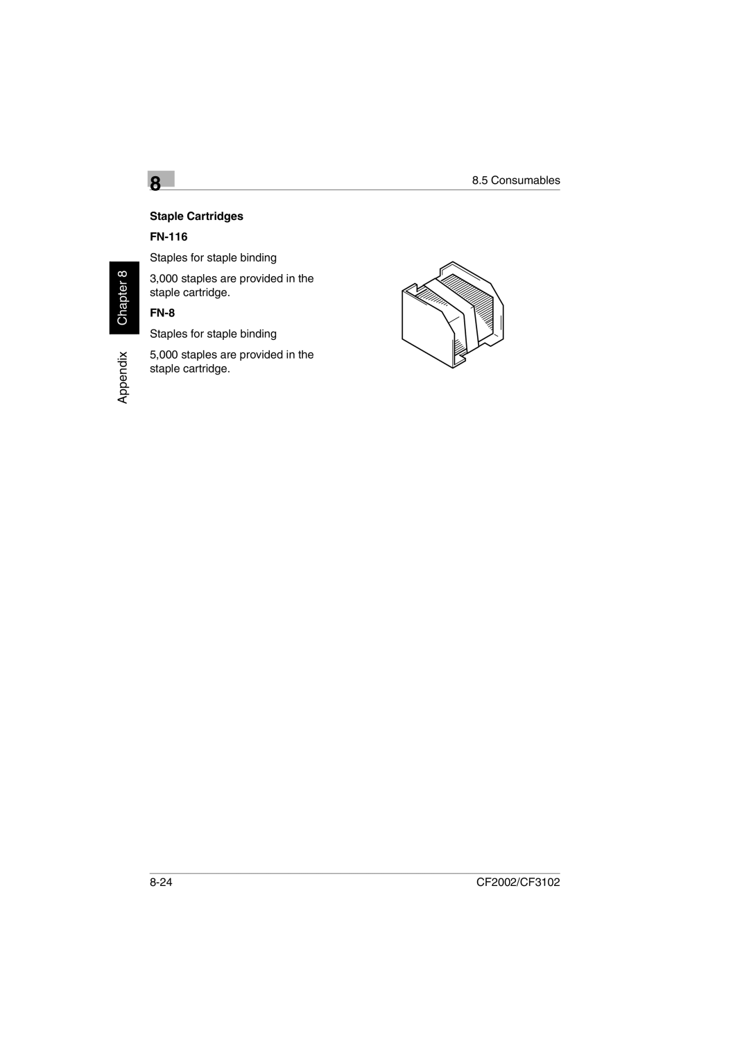 Minolta CF2002 manual Staple Cartridges FN-116, FN-8 
