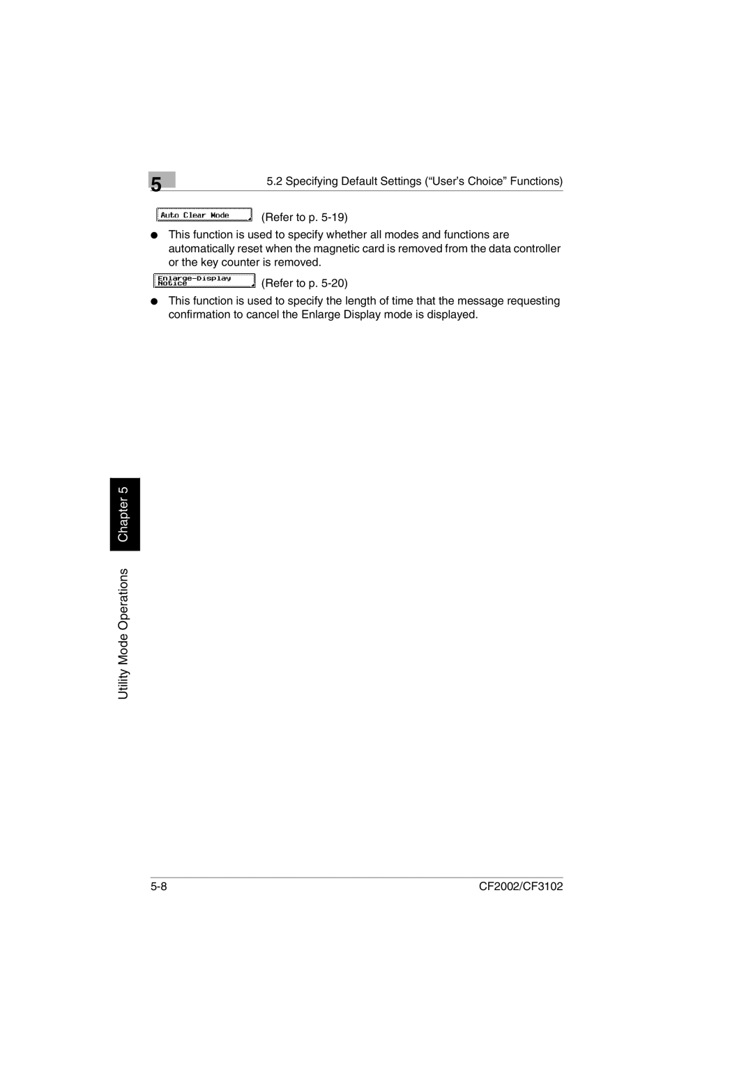 Minolta CF2002 manual Utility Mode Operations Chapter 