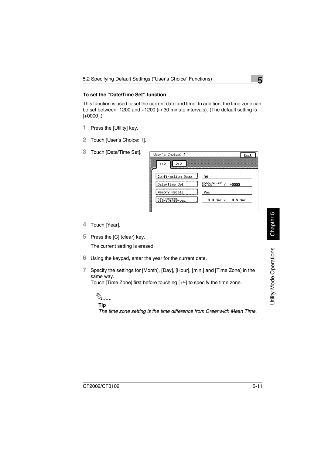 Minolta CF2002 manual Utility Mode Operations Chapter 